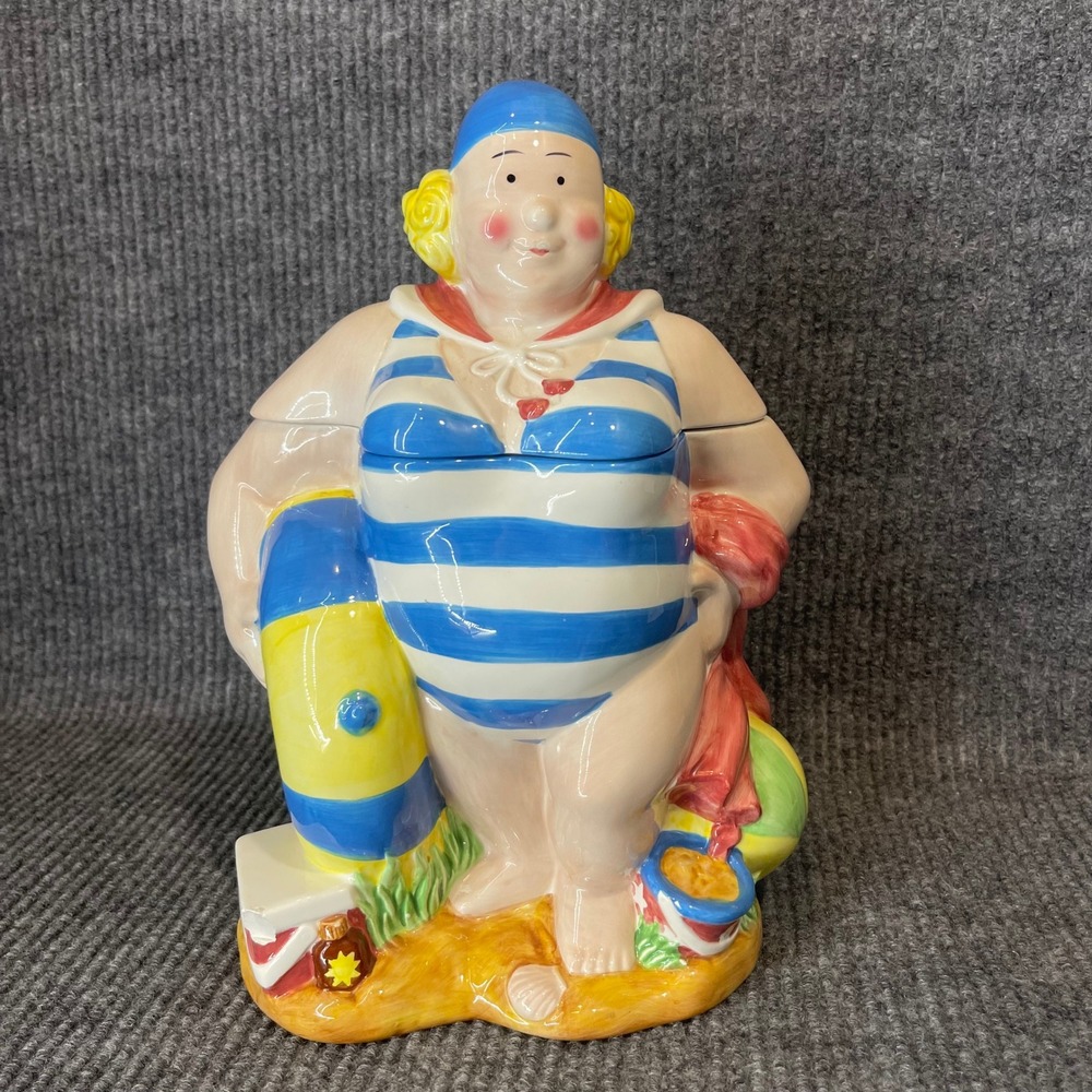 Vintage Bathing Beauty Beachgoer Ceramic Cookie Jar By Boston Warehouse Kitschy‎